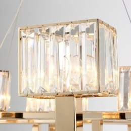 Lampada a sospensione moderna contemporanea in acciaio a 6 luci con paralume in cristallo