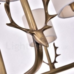 Lampadario rustico in ottone a 8 luci con paralume in tessuto