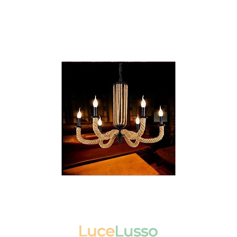 Lampadario retrò in corda Lampada in ferro