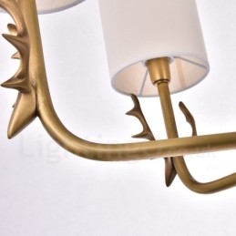 Lampadario rustico in ottone a 8 luci con paralume in tessuto