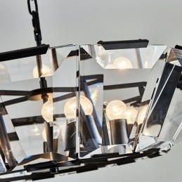 Lampada a sospensione moderna contemporanea in acciaio a 8 luci con paralume in cristallo