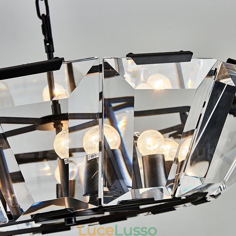 Lampada a sospensione moderna contemporanea in acciaio a 8 luci con paralume in cristallo