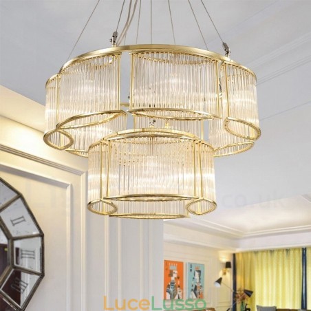 Lampada a sospensione moderna contemporanea in acciaio con 11 luci e paralume in cristallo Lampada a sospensione moderna contemporanea in acciaio con 11 luci e paralume in cristallo