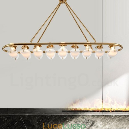 Lampada a sospensione moderna contemporanea in ottone a 9 luci con paralume in vetro Lampada a sospensione moderna contemporanea in ottone a 9 luci con paralume in vetro