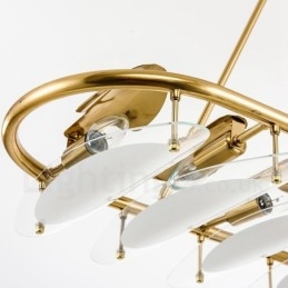 Lampada a sospensione moderna contemporanea in ottone a 9 luci con paralume in vetro