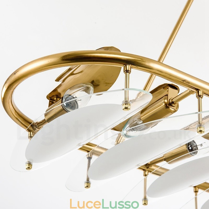 Lampada a sospensione moderna contemporanea in ottone a 9 luci con paralume in vetro