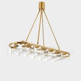 Lampada a sospensione moderna contemporanea in ottone a 9 luci con paralume in vetro