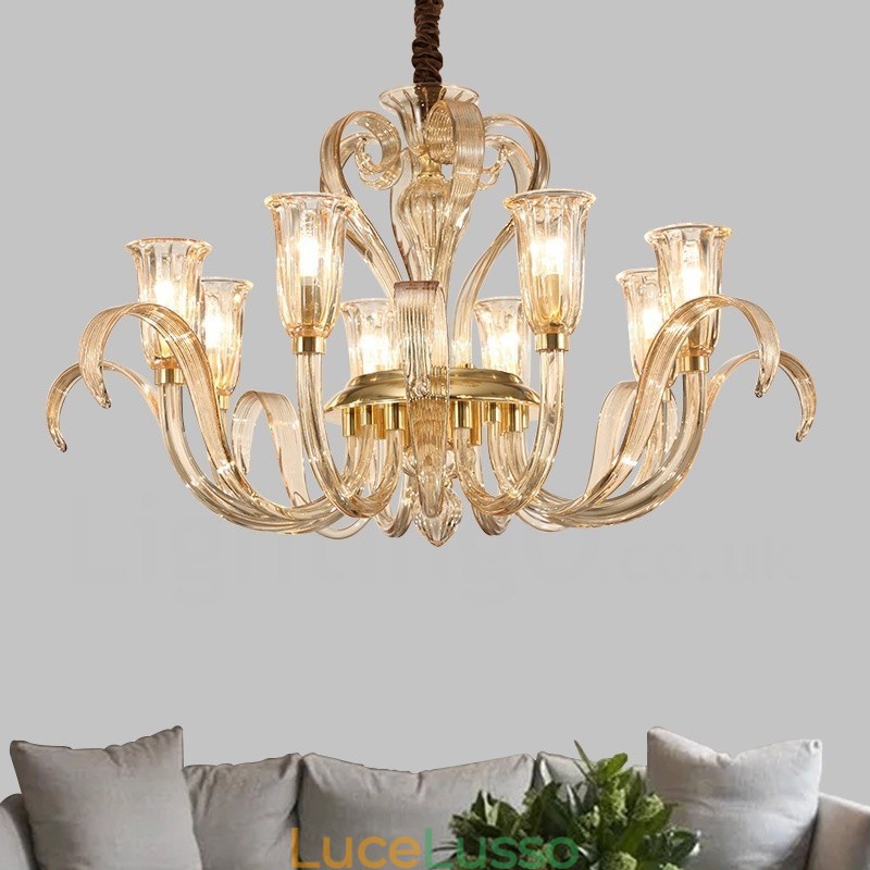 Lampadario moderno contemporaneo in vetro a 8 luci con paralume in vetro