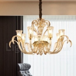Lampadario moderno contemporaneo in vetro a 8 luci con paralume in vetro
