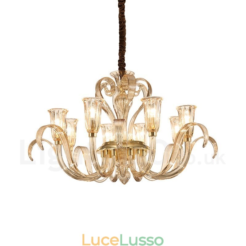 Lampadario moderno contemporaneo in vetro a 8 luci con paralume in vetro