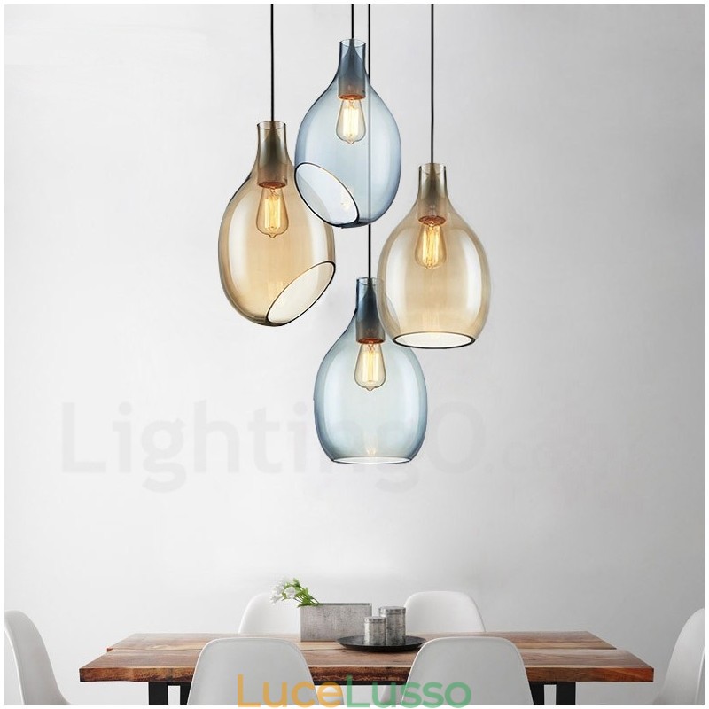 Lampada a sospensione moderna contemporanea in vetro a 1 luce con paralume in vetro