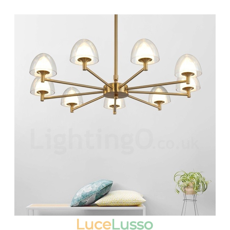 Lampadario moderno contemporaneo in metallo a 9 luci con paralume in acrilico