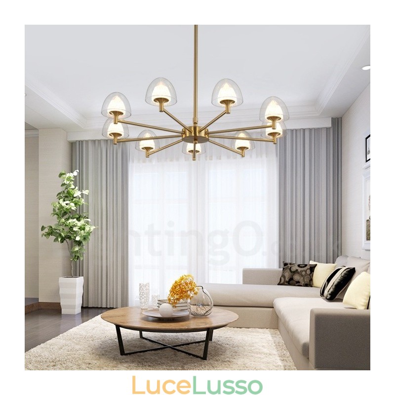 Lampadario moderno contemporaneo in metallo a 9 luci con paralume in acrilico