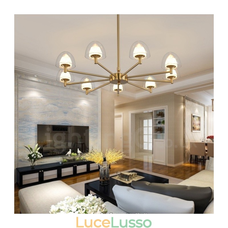 Lampadario moderno contemporaneo in metallo a 9 luci con paralume in acrilico