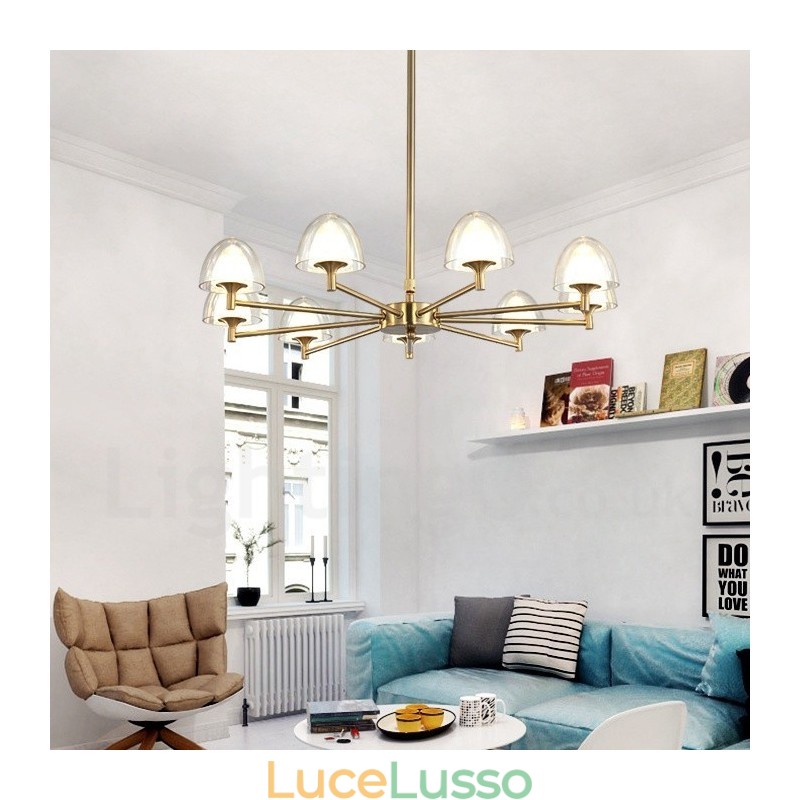 Lampadario moderno contemporaneo in metallo a 9 luci con paralume in acrilico