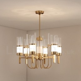 Lampadario rustico moderno contemporaneo in acciaio a 6 luci con paralume in vetro