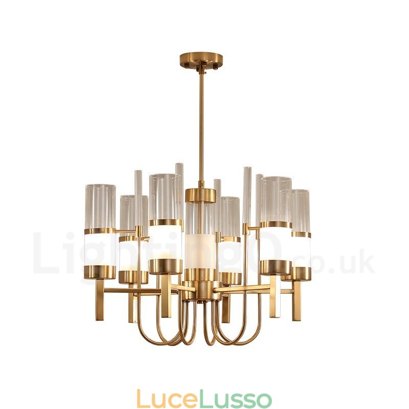 Lampadario rustico moderno contemporaneo in acciaio a 6 luci con paralume in vetro