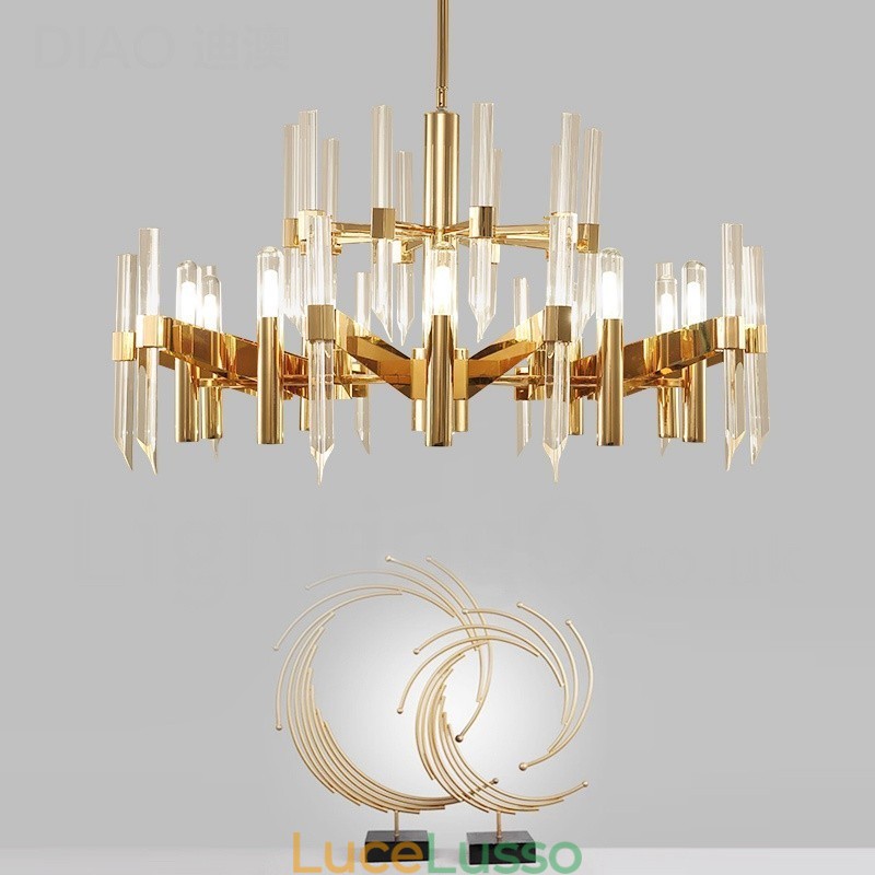 Lampadario moderno contemporaneo in lega di alluminio da 18 luci con paralume in cristallo