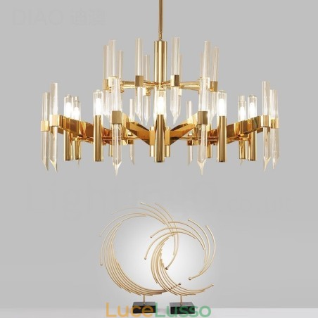 Lampadario moderno contemporaneo in lega di alluminio da 18 luci con paralume in cristallo Lampadario moderno contemporaneo in lega di alluminio da 18 luci con paralume in cristallo