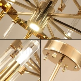 Lampadario moderno contemporaneo in lega di alluminio da 18 luci con paralume in cristallo