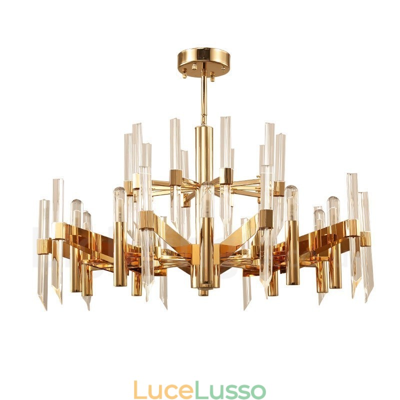 Lampadario moderno contemporaneo in lega di alluminio da 18 luci con paralume in cristallo