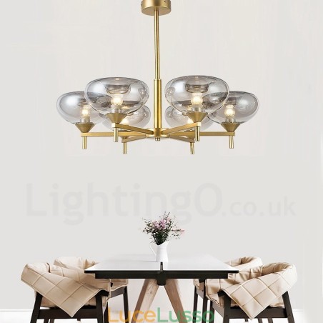Lampadario moderno contemporaneo in lega di alluminio a 6 luci con paralume in vetro Lampadario moderno contemporaneo in lega di alluminio a 6 luci con paralume in vetro