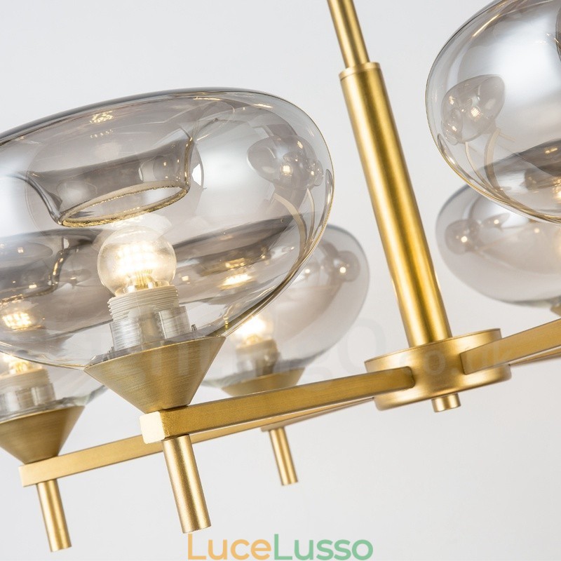 Lampadario moderno contemporaneo in lega di alluminio a 6 luci con paralume in vetro