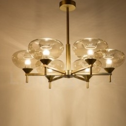 Lampadario moderno contemporaneo in lega di alluminio a 6 luci con paralume in vetro