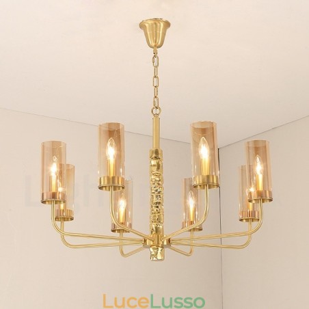 Lampadario moderno contemporaneo in ottone a 8 luci con paralume in vetro Lampadario moderno contemporaneo in ottone a 8 luci con paralume in vetro