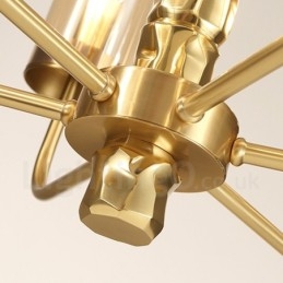 Lampadario moderno contemporaneo in ottone a 10 luci con paralume in vetro
