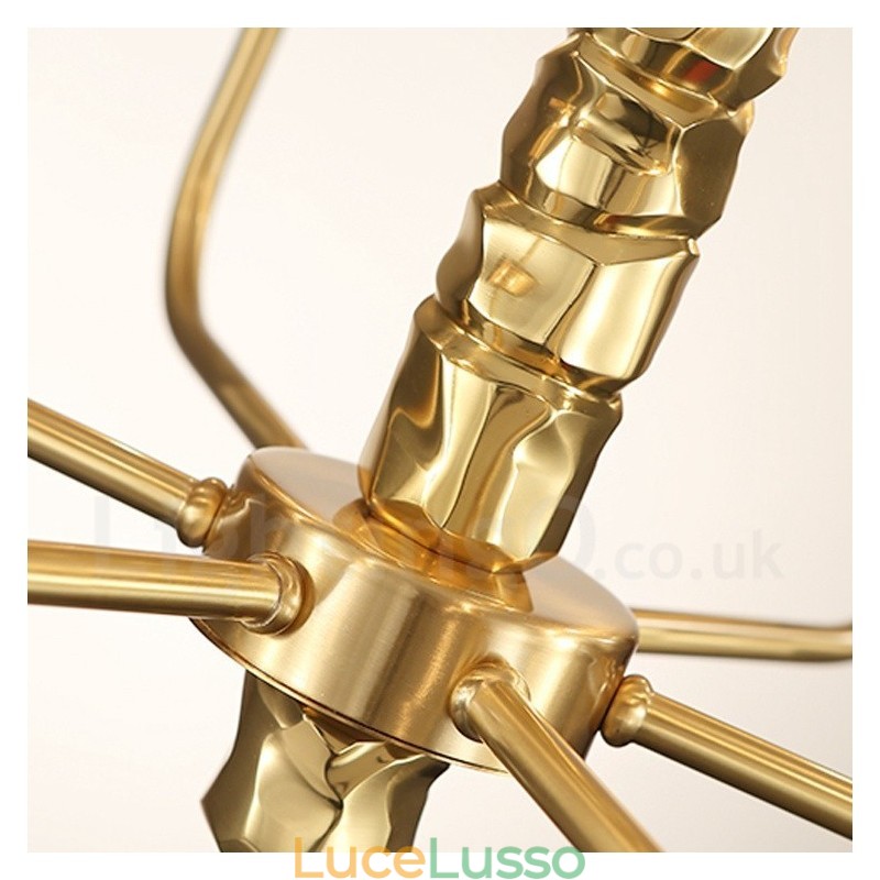 Lampadario moderno contemporaneo in ottone a 10 luci con paralume in vetro