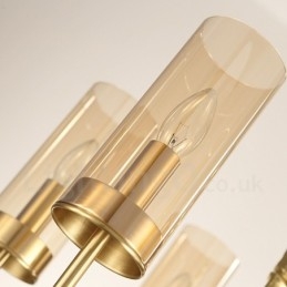 Lampadario moderno contemporaneo in ottone a 10 luci con paralume in vetro
