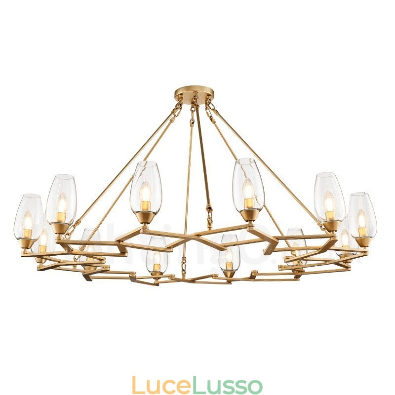 Lampada a sospensione moderna contemporanea in acciaio a 12 luci con paralume in vetro