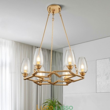 Lampada a sospensione moderna contemporanea in acciaio a 6 luci con paralume in vetro Lampada a sospensione moderna contemporanea in acciaio a 6 luci con paralume in vetro