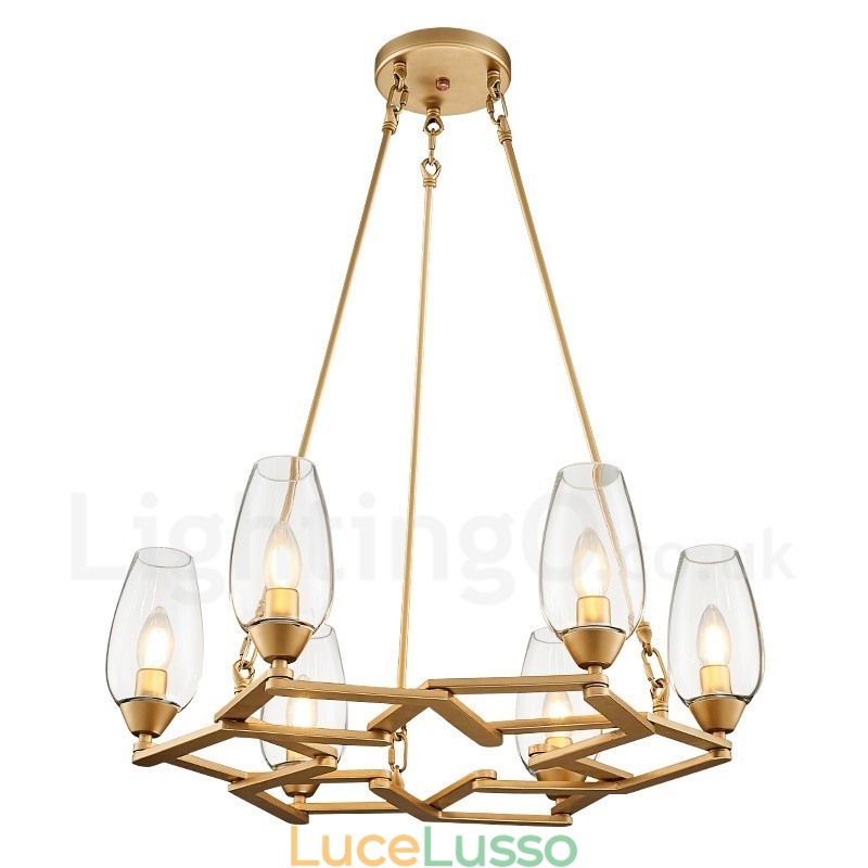 Lampada a sospensione moderna contemporanea in acciaio a 6 luci con paralume in vetro