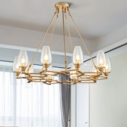 Lampada a sospensione moderna contemporanea in acciaio da 10 luci con paralume in vetro