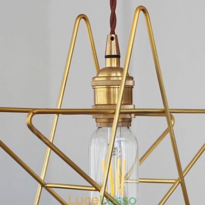 Lampada a sospensione moderna contemporanea in ottone con paralume a 1 luce