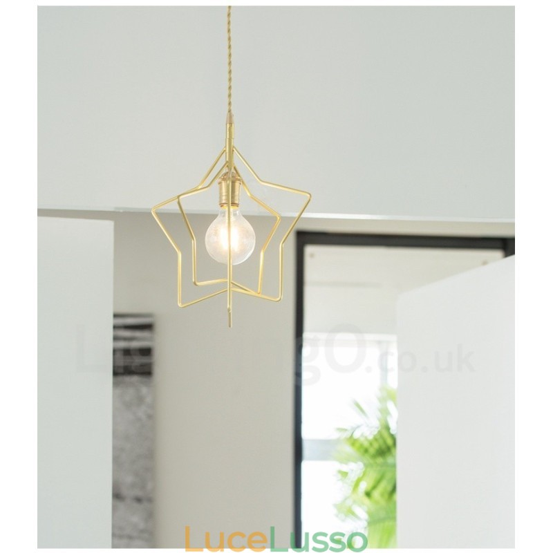 Lampada a sospensione moderna contemporanea in ottone con paralume a 1 luce