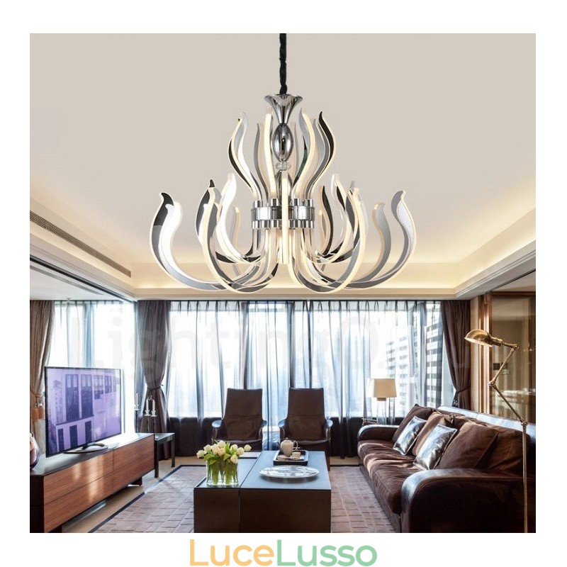 Lampadario moderno contemporaneo in acrilico da 24 luci con paralume in acrilico