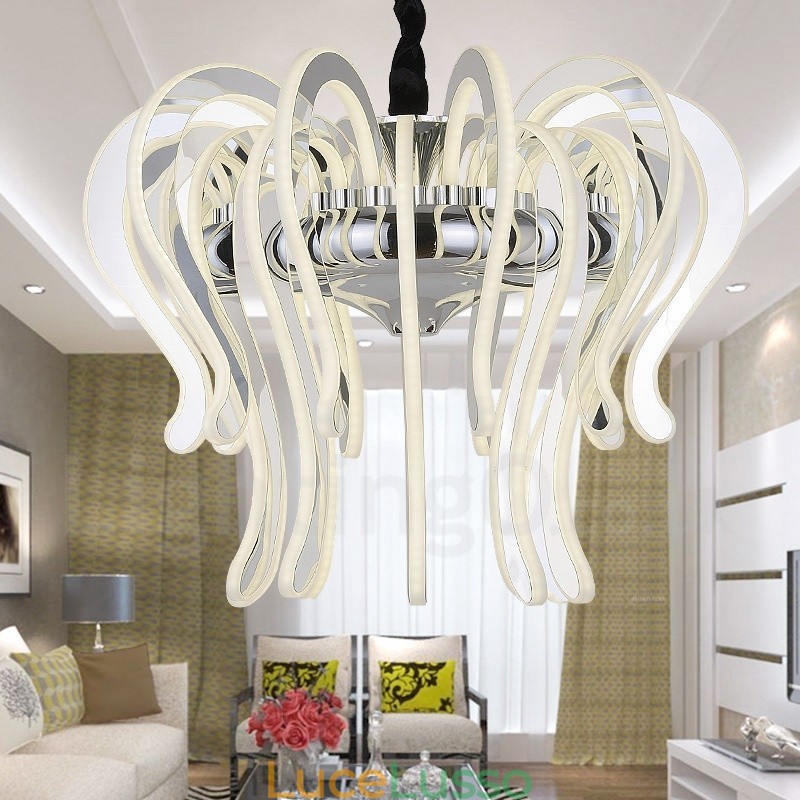 Lampadario moderno contemporaneo in acciaio da 20 luci con paralume in acrilico