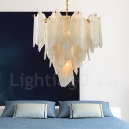 Lampada a sospensione moderna contemporanea in acciaio a 6 luci con paralume in vetro