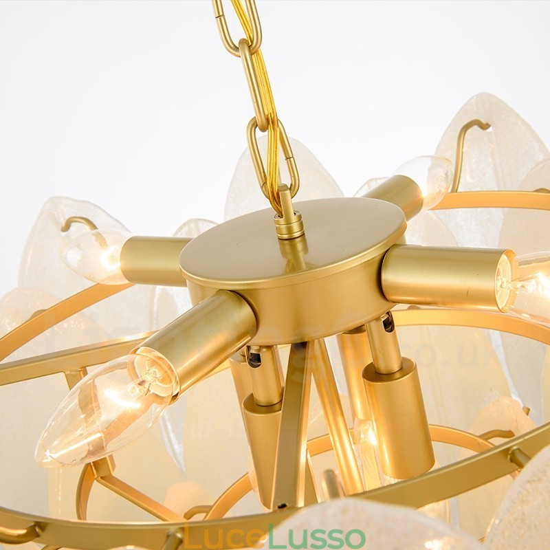 Lampada a sospensione moderna contemporanea in acciaio a 6 luci con paralume in vetro