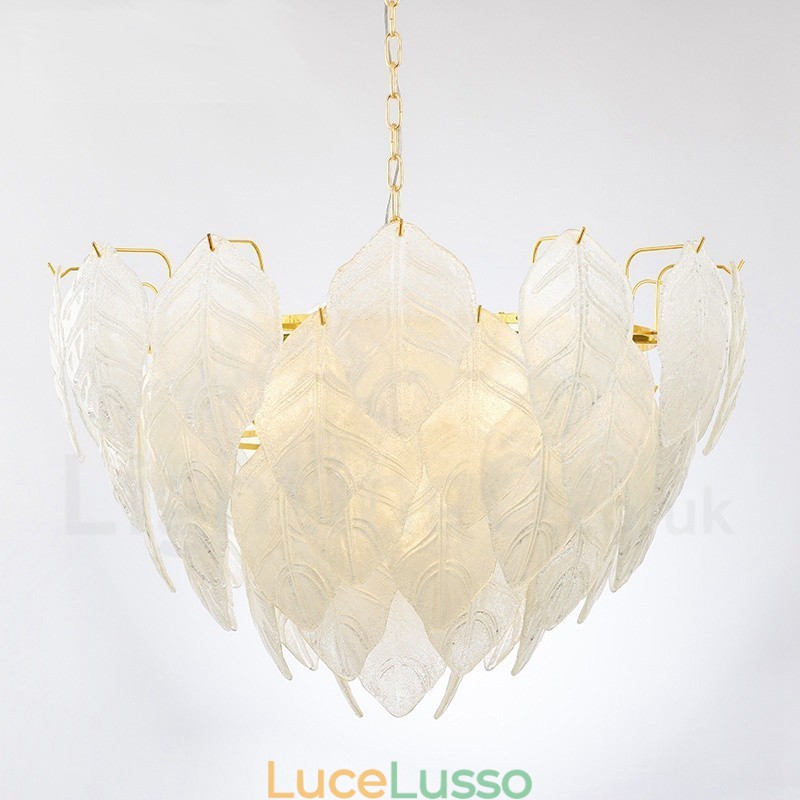 Lampada a sospensione moderna contemporanea in acciaio a 4 luci con paralume in vetro
