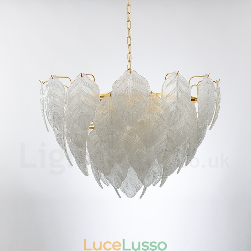 Lampada a sospensione moderna contemporanea in acciaio a 4 luci con paralume in vetro