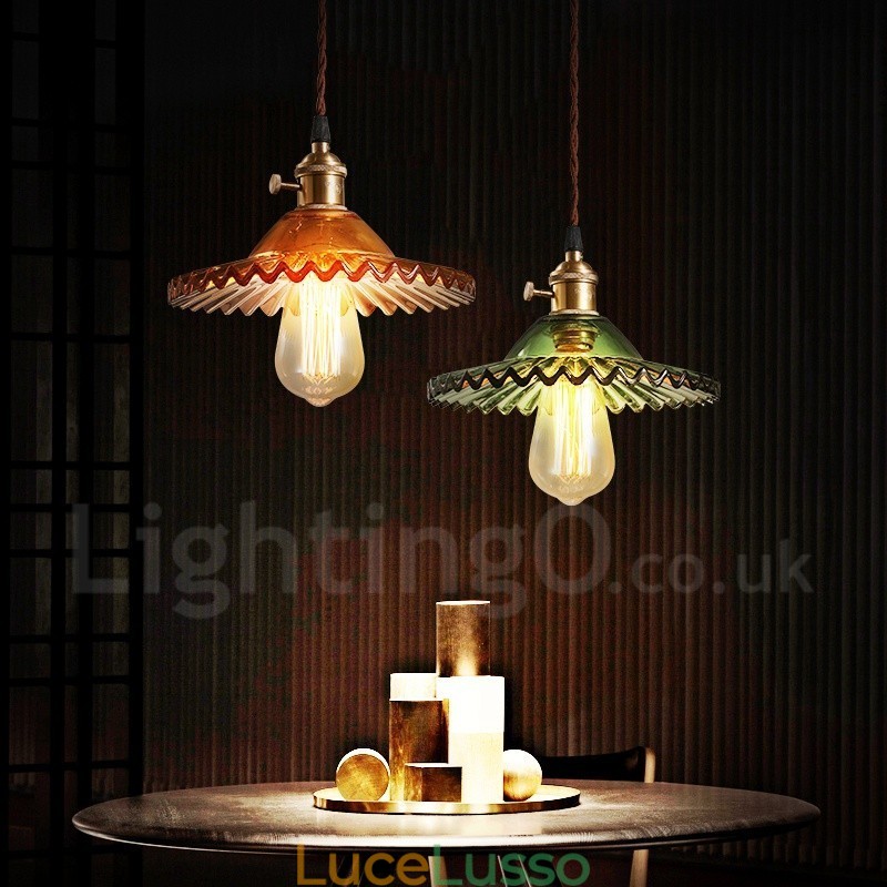 Rustic Lodge Retro 1 luce lampada a sospensione in acciaio con paralume in vetro