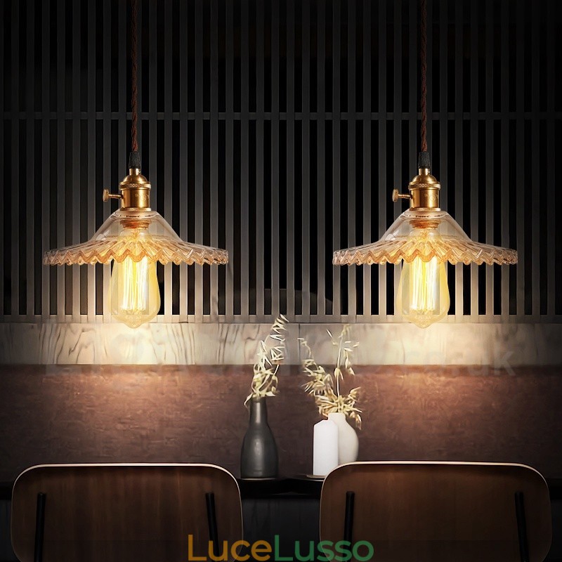 Rustic Lodge Retro 1 luce lampada a sospensione in acciaio con paralume in vetro