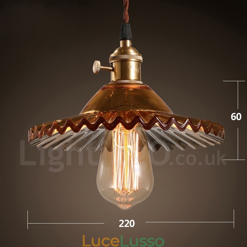 Rustic Lodge Retro 1 luce lampada a sospensione in acciaio con paralume in vetro
