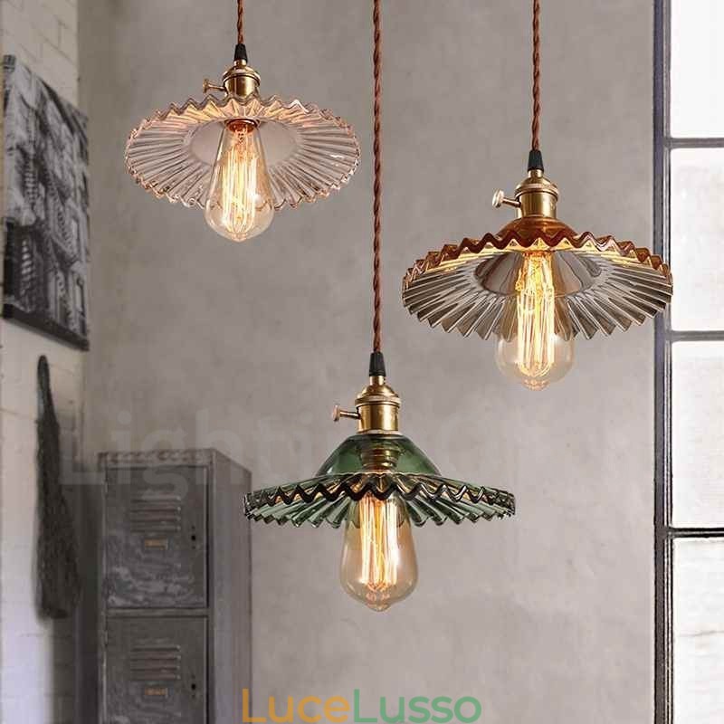 Rustic Lodge Retro 1 luce lampada a sospensione in acciaio con paralume in vetro