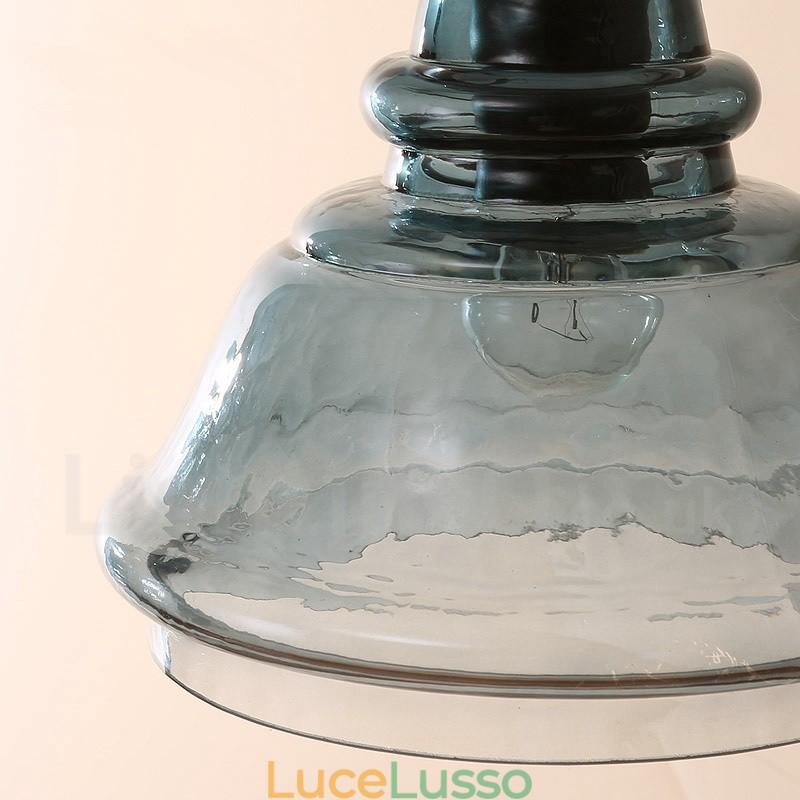 Lampada a sospensione moderna contemporanea in acciaio con paralume in vetro a 1 luce