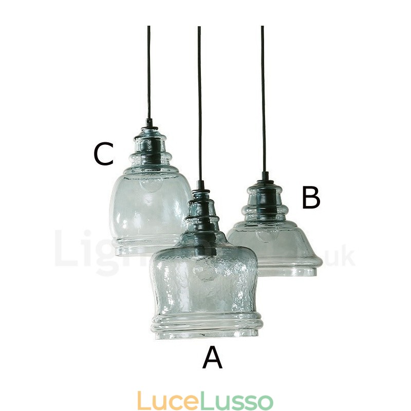 Lampada a sospensione moderna contemporanea in acciaio con paralume in vetro a 1 luce